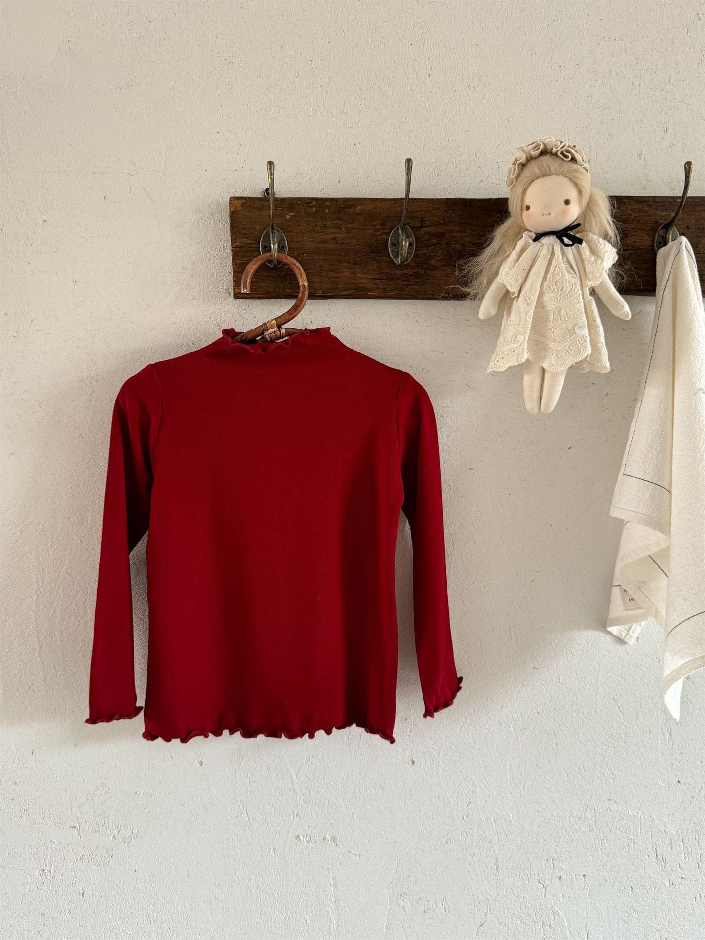 長袖Tシャツ Red / 90cm メロウフリルシンプル長袖Tシャツカットソー【mh0010529】