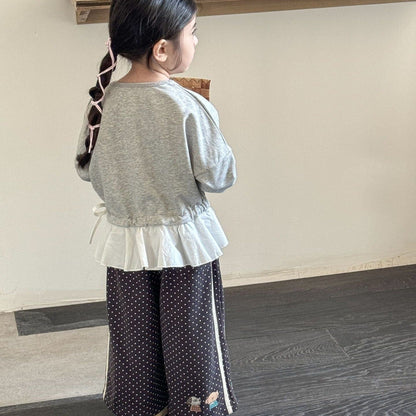 長袖Tシャツ 刺繍ワンポイントレース裾長袖スウェットTシャツ【mh0009223】