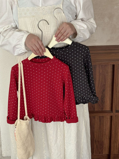 長袖Tシャツ ドット柄フリルヘム長袖Tシャツ キッズカットソー【mh0011004】