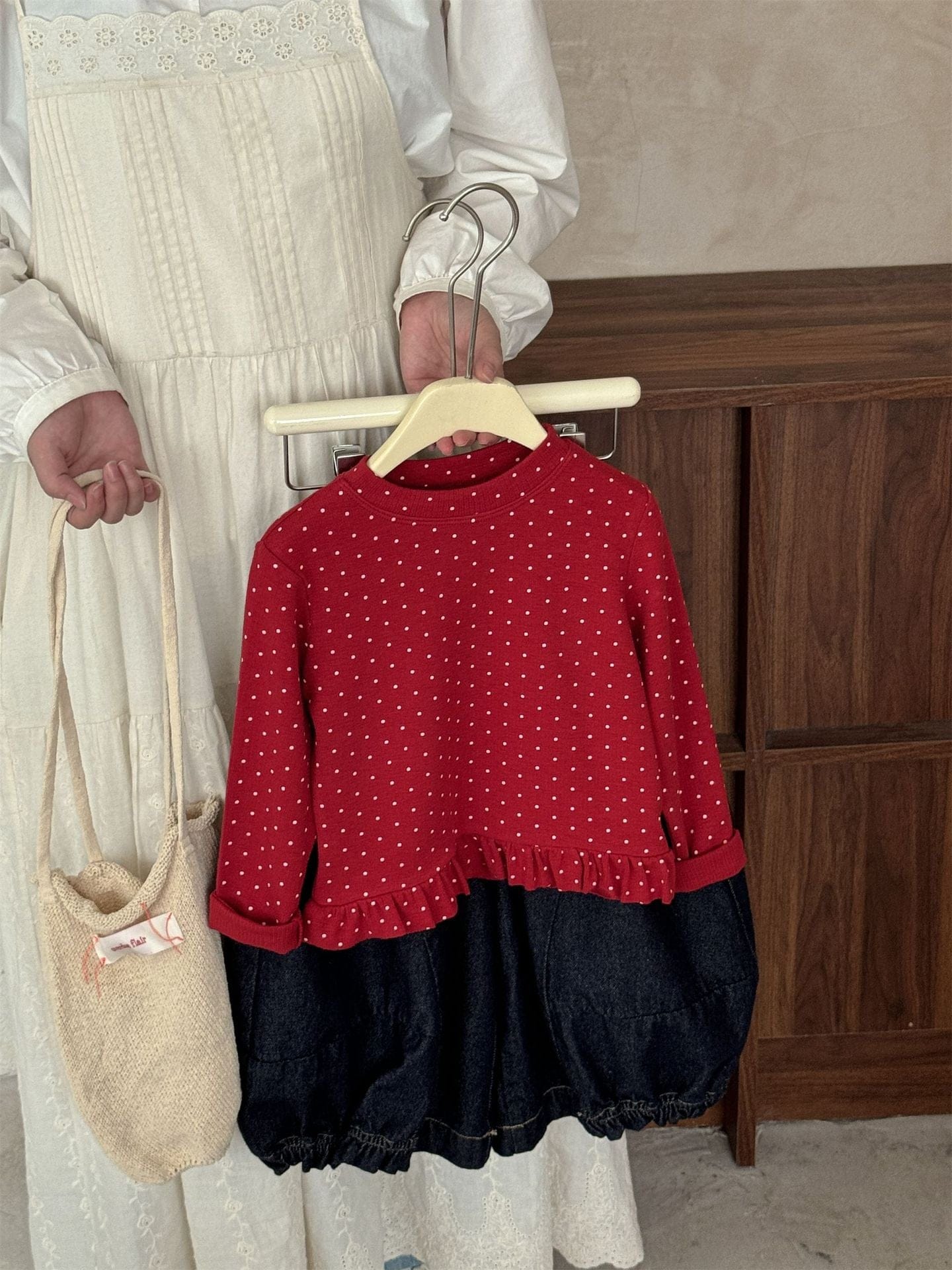 長袖Tシャツ ドット柄フリルヘム長袖Tシャツ キッズカットソー【mh0011004】