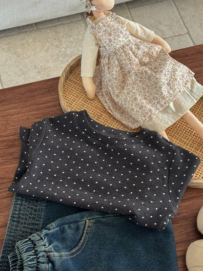 長袖Tシャツ ドット柄フリルヘム長袖Tシャツ キッズカットソー【mh0011004】