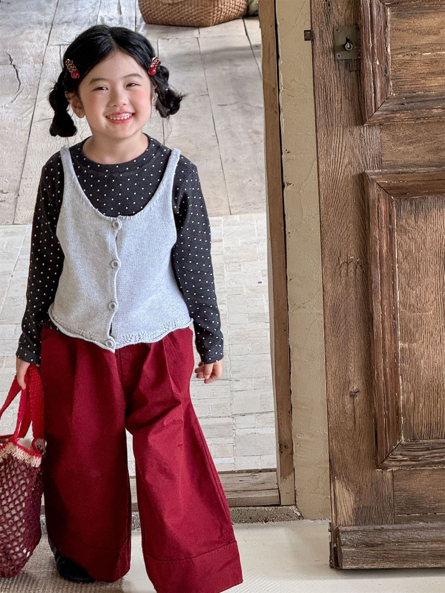 長袖Tシャツ ドット柄フリルヘム長袖Tシャツ キッズカットソー【mh0011004】