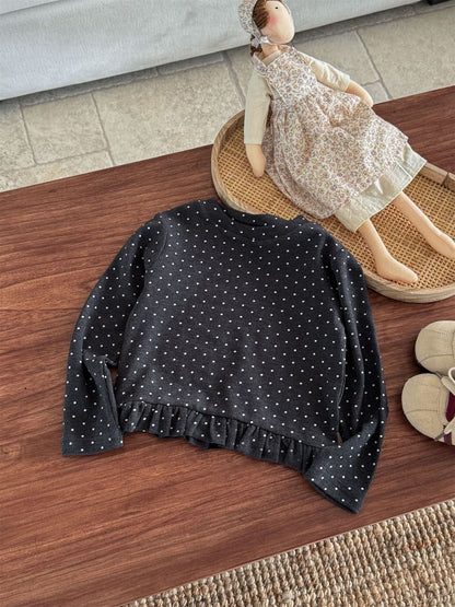 長袖Tシャツ ドット柄フリルヘム長袖Tシャツ キッズカットソー【mh0011004】