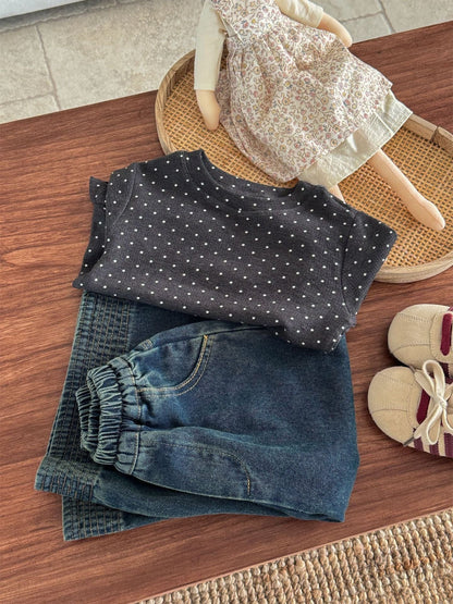 長袖Tシャツ ドット柄フリルヘム長袖Tシャツ キッズカットソー【mh0011004】