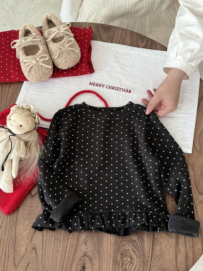 長袖Tシャツ ドット柄フリルヘム長袖Tシャツ キッズカットソー【mh0011004】