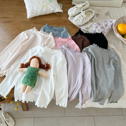 長袖Tシャツ 長袖Tシャツ シンプルベーシックフリルインナーTシャツ【mh0009203】