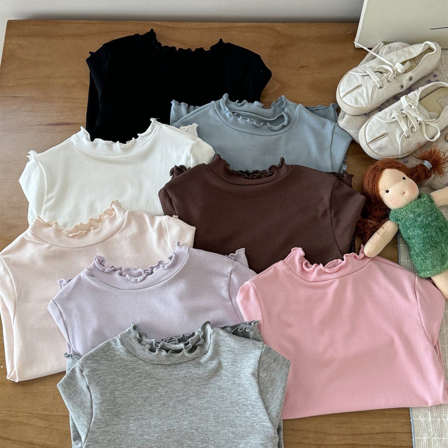 長袖Tシャツ 長袖Tシャツ シンプルベーシックフリルインナーTシャツ【mh0009203】