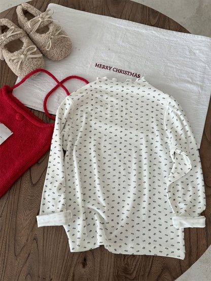 長袖Tシャツ White / 90cm メロウフリル襟小花柄長袖Tシャツ キッズカットソー【mh0011000】