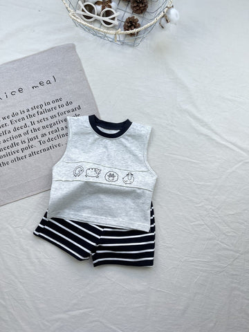 Lamb Graphic Sleeveless Set ヒツジ ストライプ ノースリーブセットアップ【mh0012915】 Stripe / 73cm yi nian ni ノースリーブセットアップ