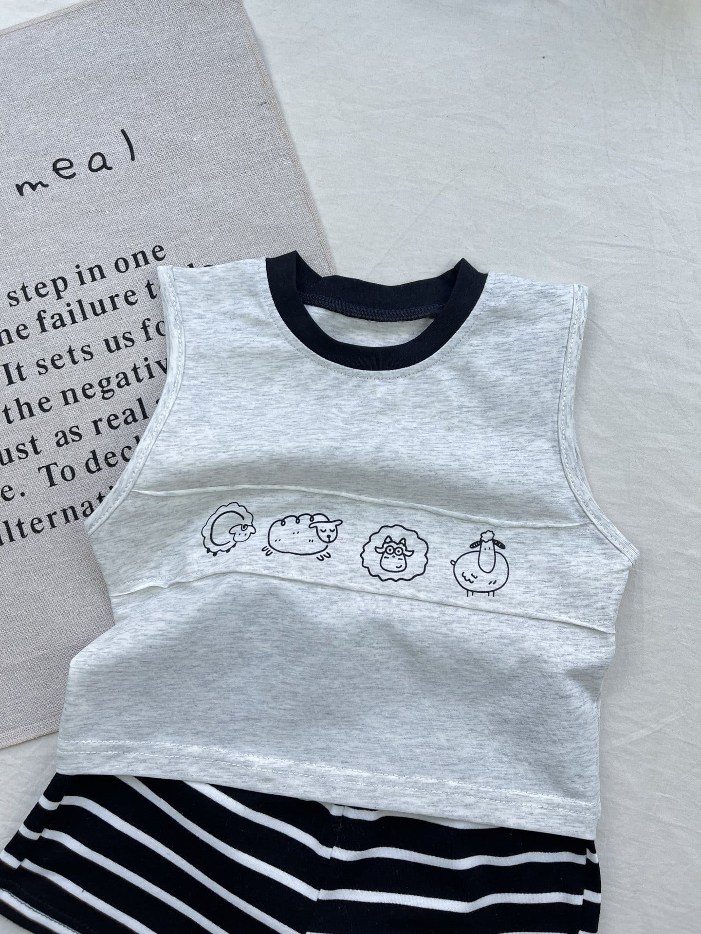 Lamb Graphic Sleeveless Set ヒツジ ストライプ ノースリーブセットアップ【mh0012915】 yi nian ni ノースリーブセットアップ