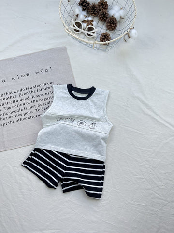 Lamb Graphic Sleeveless Set ヒツジ ストライプ ノースリーブセットアップ【mh0012915】 yi nian ni ノースリーブセットアップ