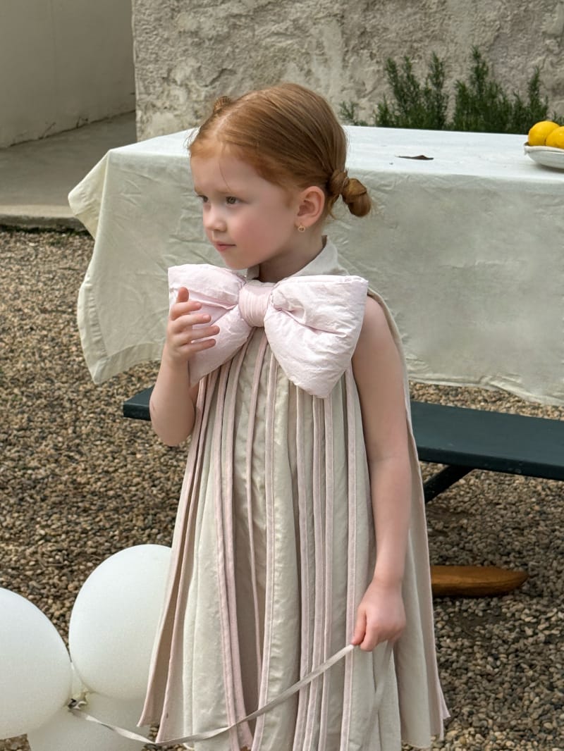 Large Bow Sleeveless Pleated Dress ビッグリボン ノースリーブワンピース【mh0012816】 Chengle ノースリーブワンピース