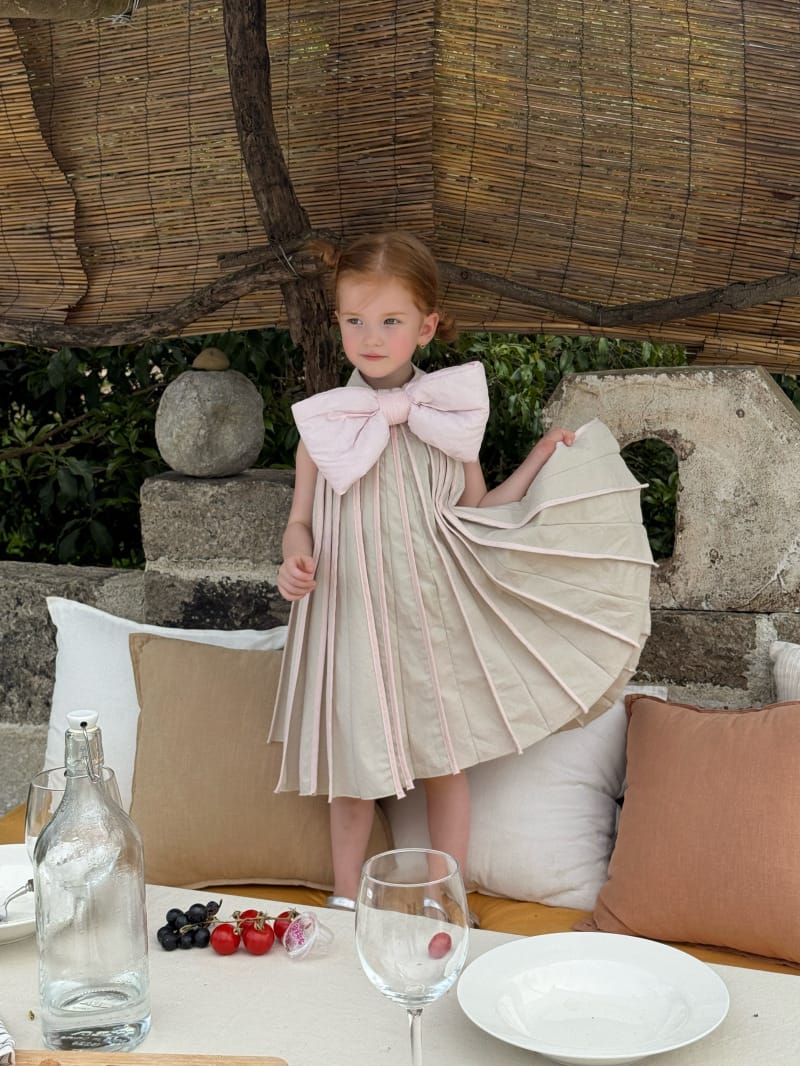 Large Bow Sleeveless Pleated Dress ビッグリボン ノースリーブワンピース【mh0012816】 Chengle ノースリーブワンピース
