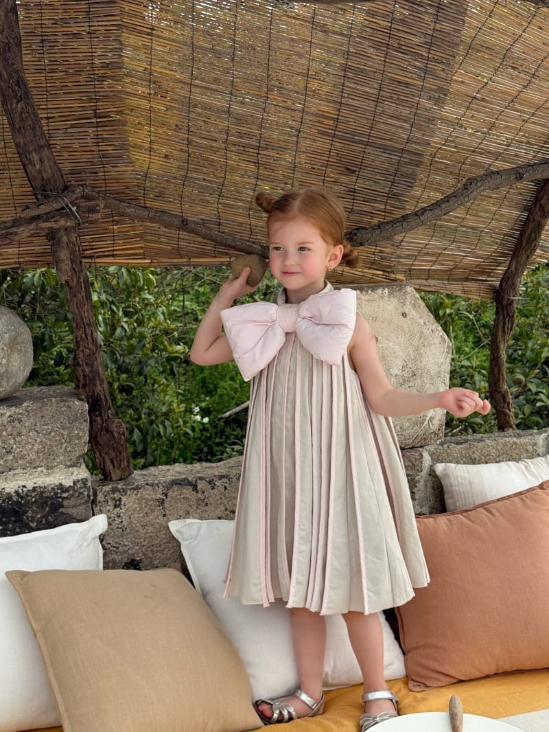 Large Bow Sleeveless Pleated Dress ビッグリボン ノースリーブワンピース【mh0012816】 Chengle ノースリーブワンピース