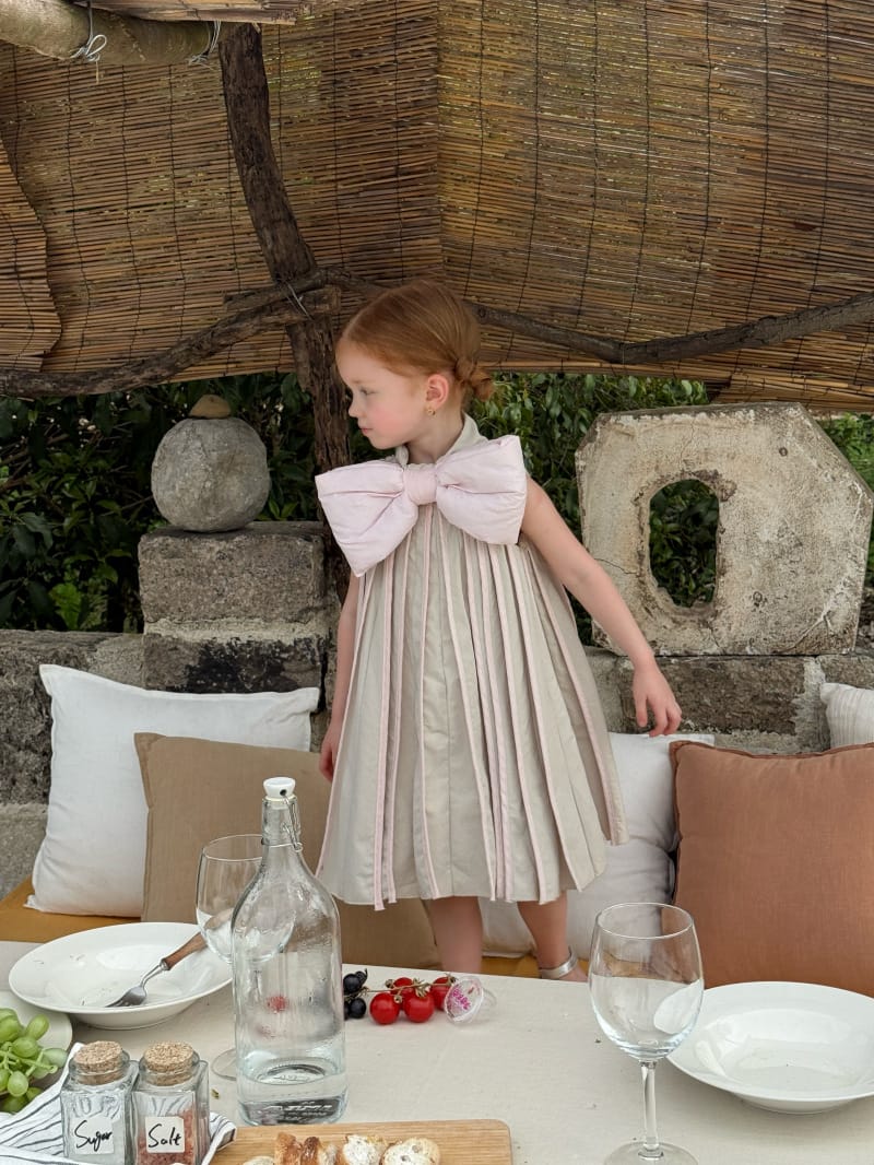 Large Bow Sleeveless Pleated Dress ビッグリボン ノースリーブワンピース【mh0012816】 Chengle ノースリーブワンピース