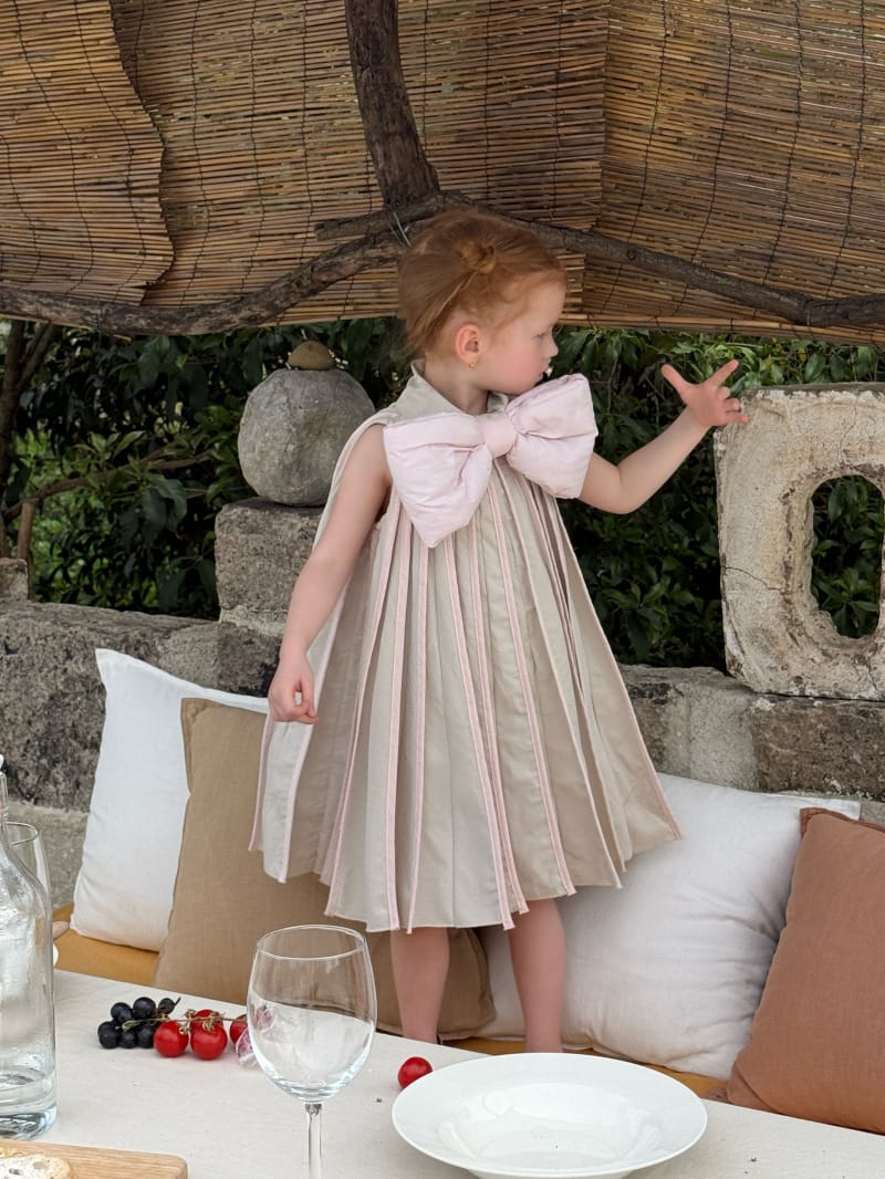 Large Bow Sleeveless Pleated Dress ビッグリボン ノースリーブワンピース【mh0012816】 Chengle ノースリーブワンピース