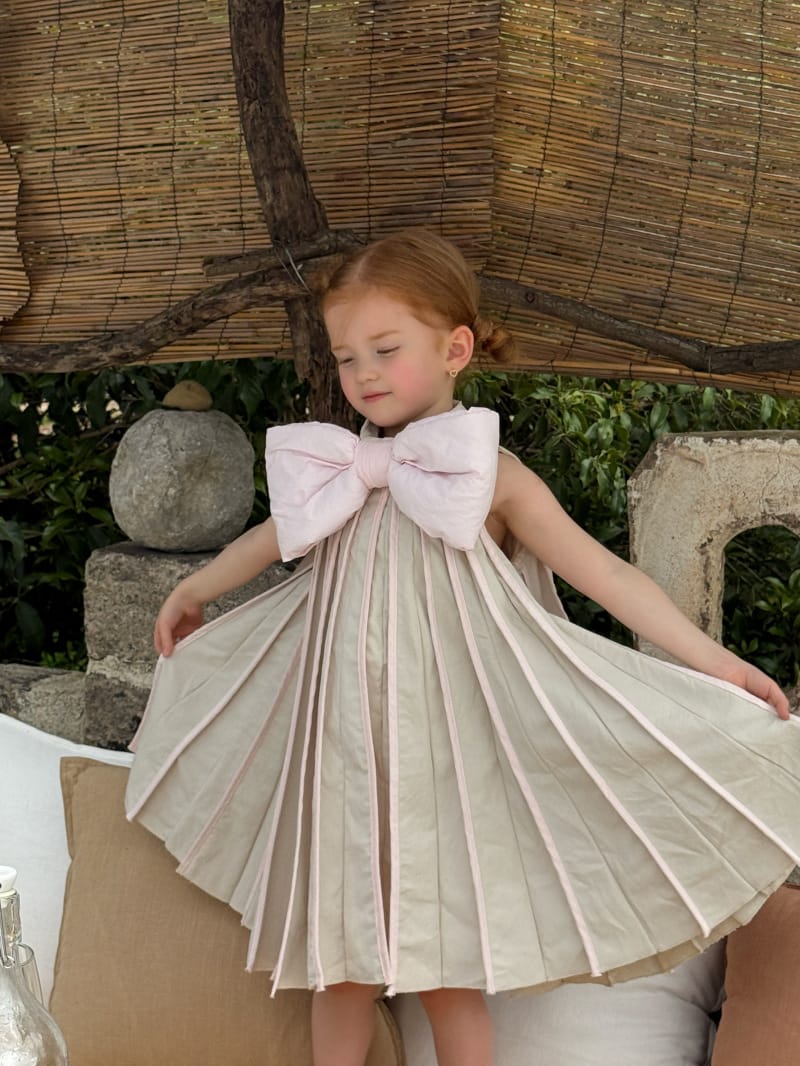 Large Bow Sleeveless Pleated Dress ビッグリボン ノースリーブワンピース【mh0012816】 Chengle ノースリーブワンピース