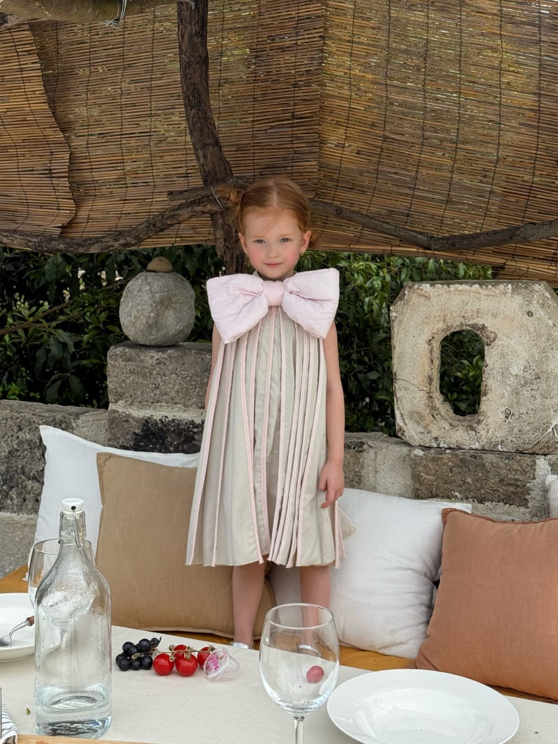 Large Bow Sleeveless Pleated Dress ビッグリボン ノースリーブワンピース【mh0012816】 Chengle ノースリーブワンピース
