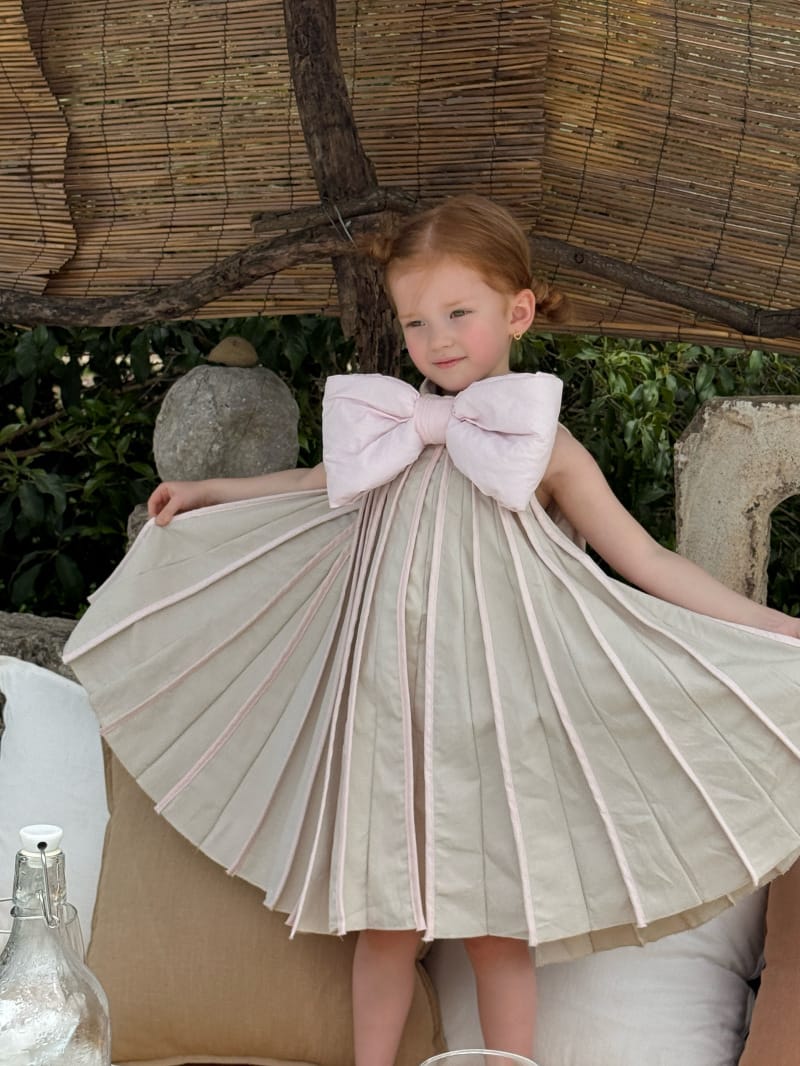 Large Bow Sleeveless Pleated Dress ビッグリボン ノースリーブワンピース【mh0012816】 Chengle ノースリーブワンピース