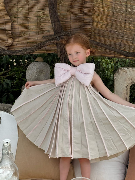 Large Bow Sleeveless Pleated Dress ビッグリボン ノースリーブワンピース【mh0012816】 Chengle ノースリーブワンピース