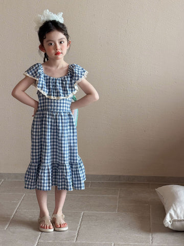 Large Lapel Plaid Casual Vacation Seaside Dress チェック 半袖ワンピース【mh0013288】 Mu Zika 半袖ワンピース