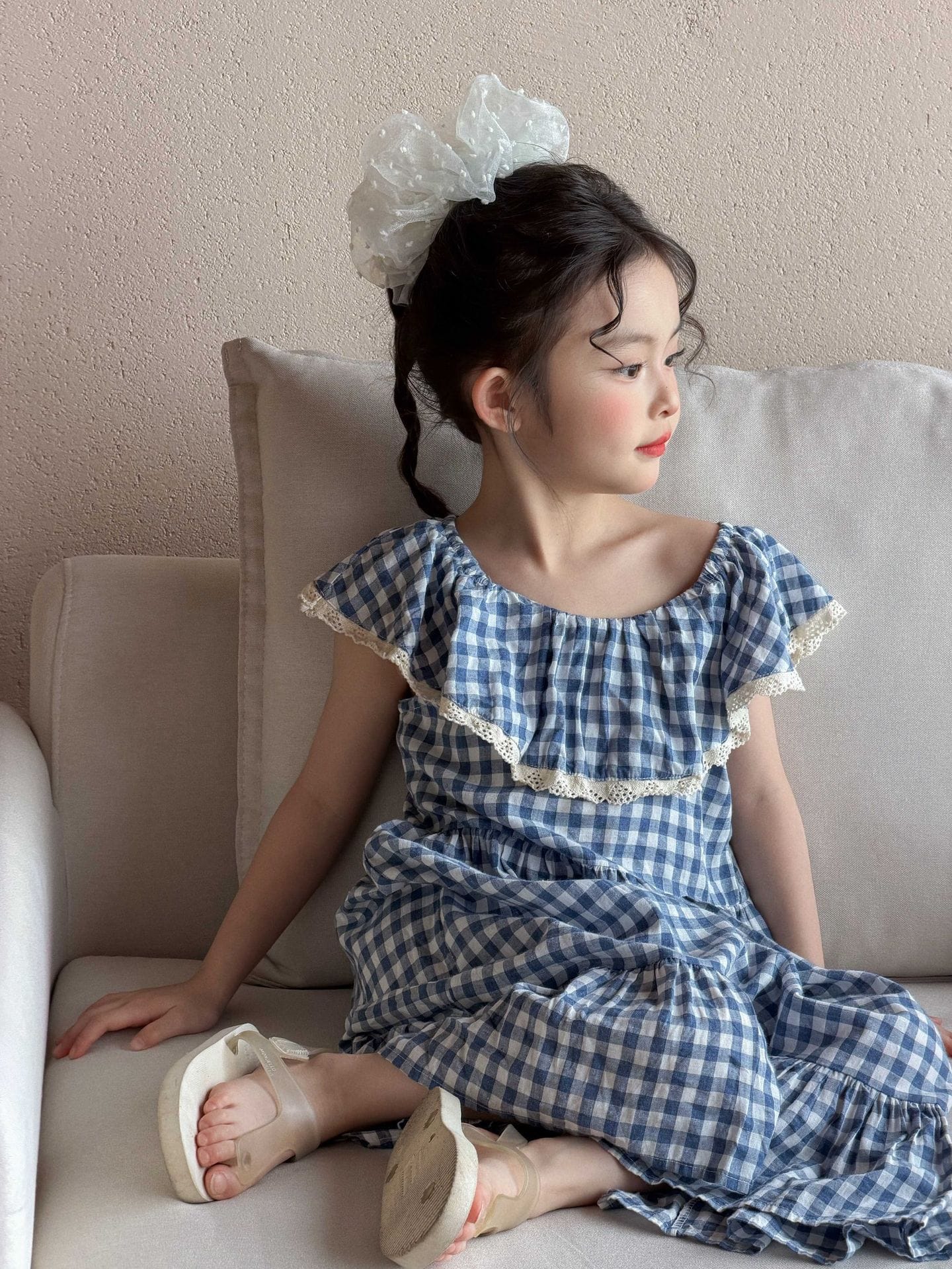 Large Lapel Plaid Casual Vacation Seaside Dress チェック 半袖ワンピース【mh0013288】 Mu Zika 半袖ワンピース