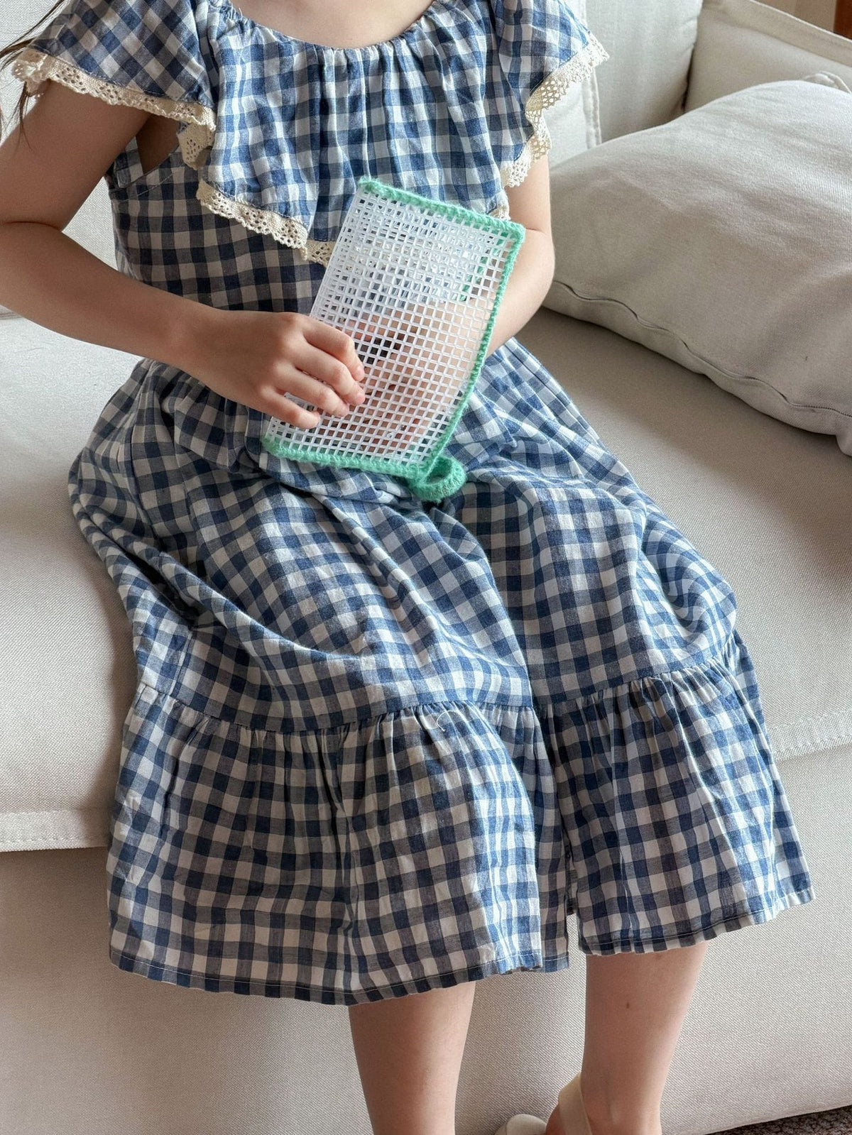 Large Lapel Plaid Casual Vacation Seaside Dress チェック 半袖ワンピース【mh0013288】 Mu Zika 半袖ワンピース