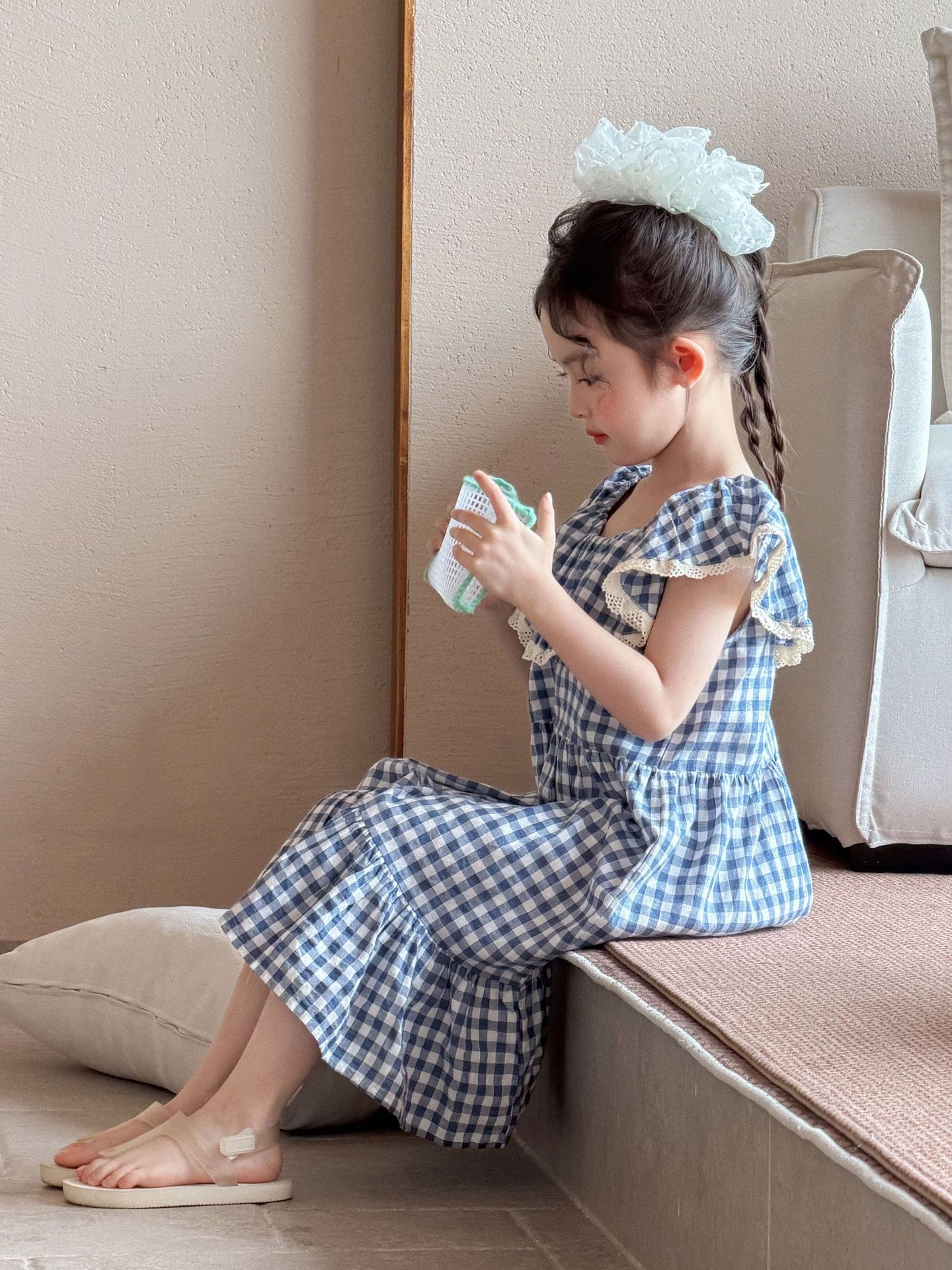 Large Lapel Plaid Casual Vacation Seaside Dress チェック 半袖ワンピース【mh0013288】 Mu Zika 半袖ワンピース