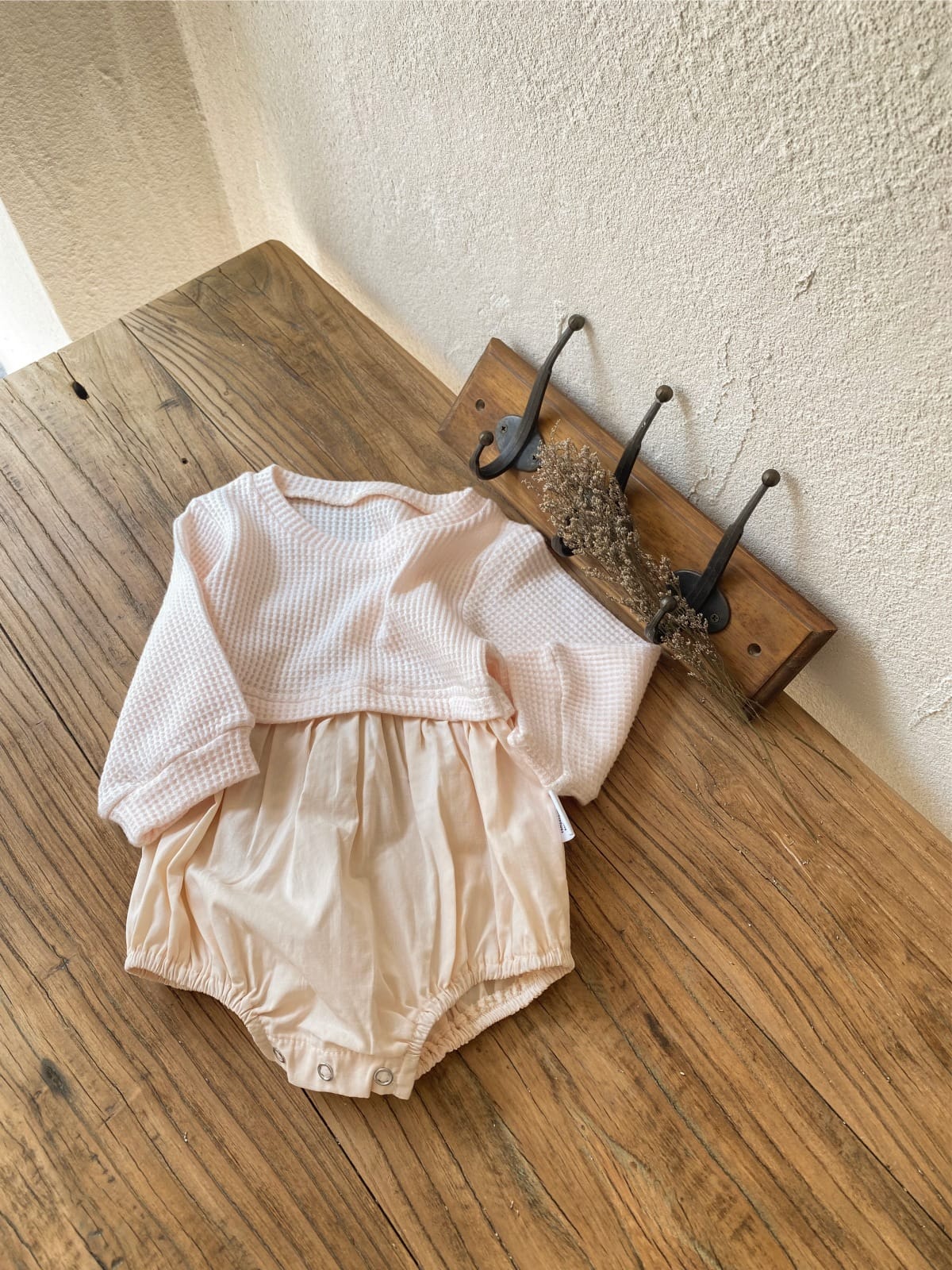 Layered Balloon Romper Beige レイヤード バルーン ロンパース ベージュ【mh0002374】 BBAMMA 長袖ロンパース