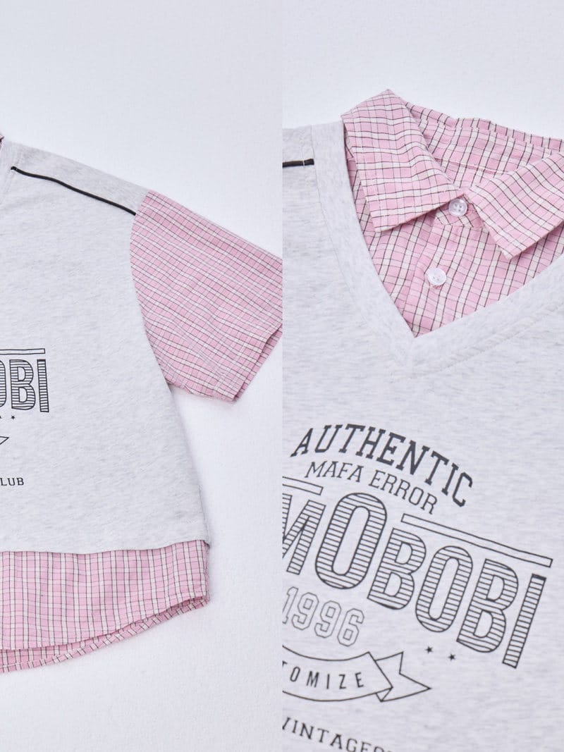 Layered Check Shirt & Denim レイヤード風 半袖シャツ デニムパンツ【mh0012996】 mamahalo shop 半袖セットアップ