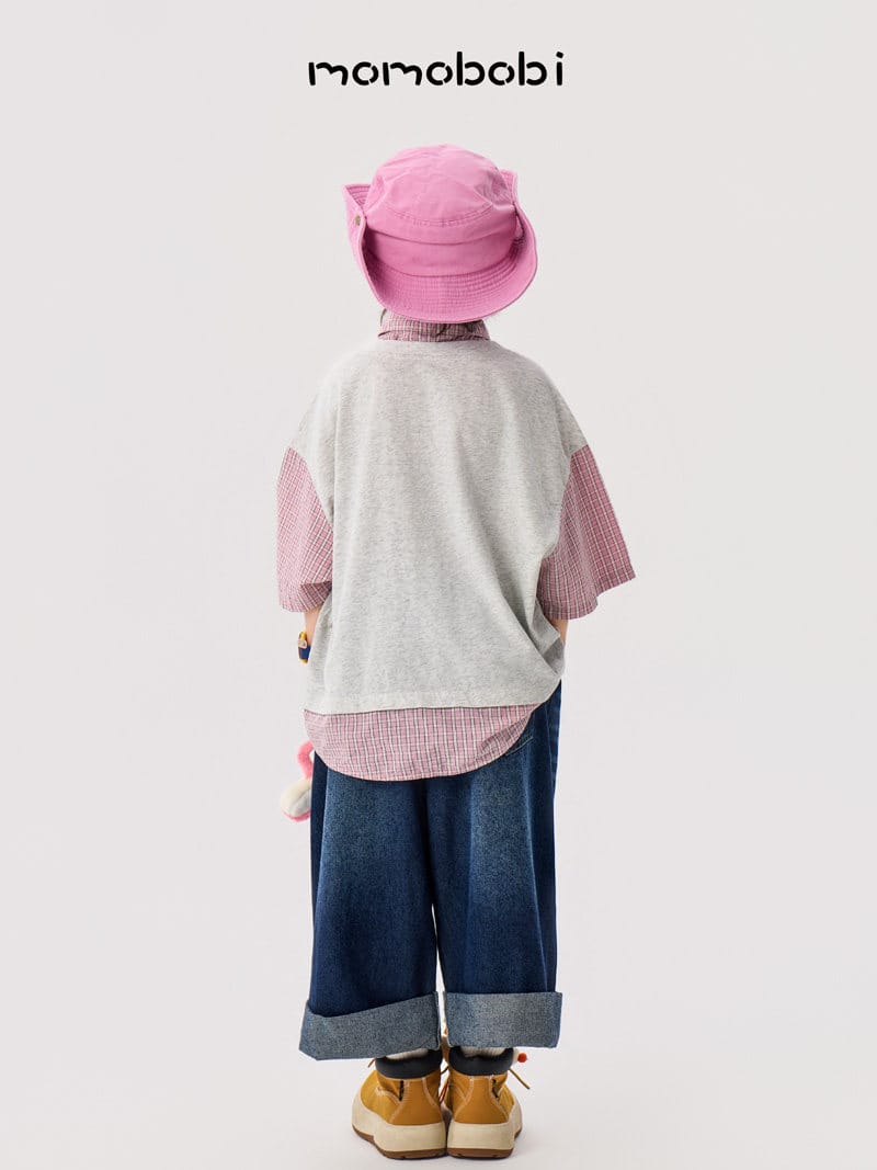 Layered Check Shirt & Denim レイヤード風 半袖シャツ デニムパンツ【mh0012996】 mamahalo shop 半袖セットアップ