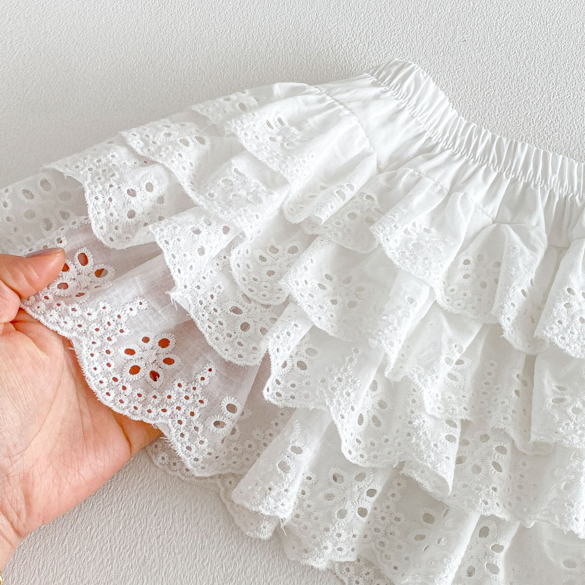 Layered Ruffle Cotton Skirt レース ギンガムチェック スカート【mh0012706】 angou スカート