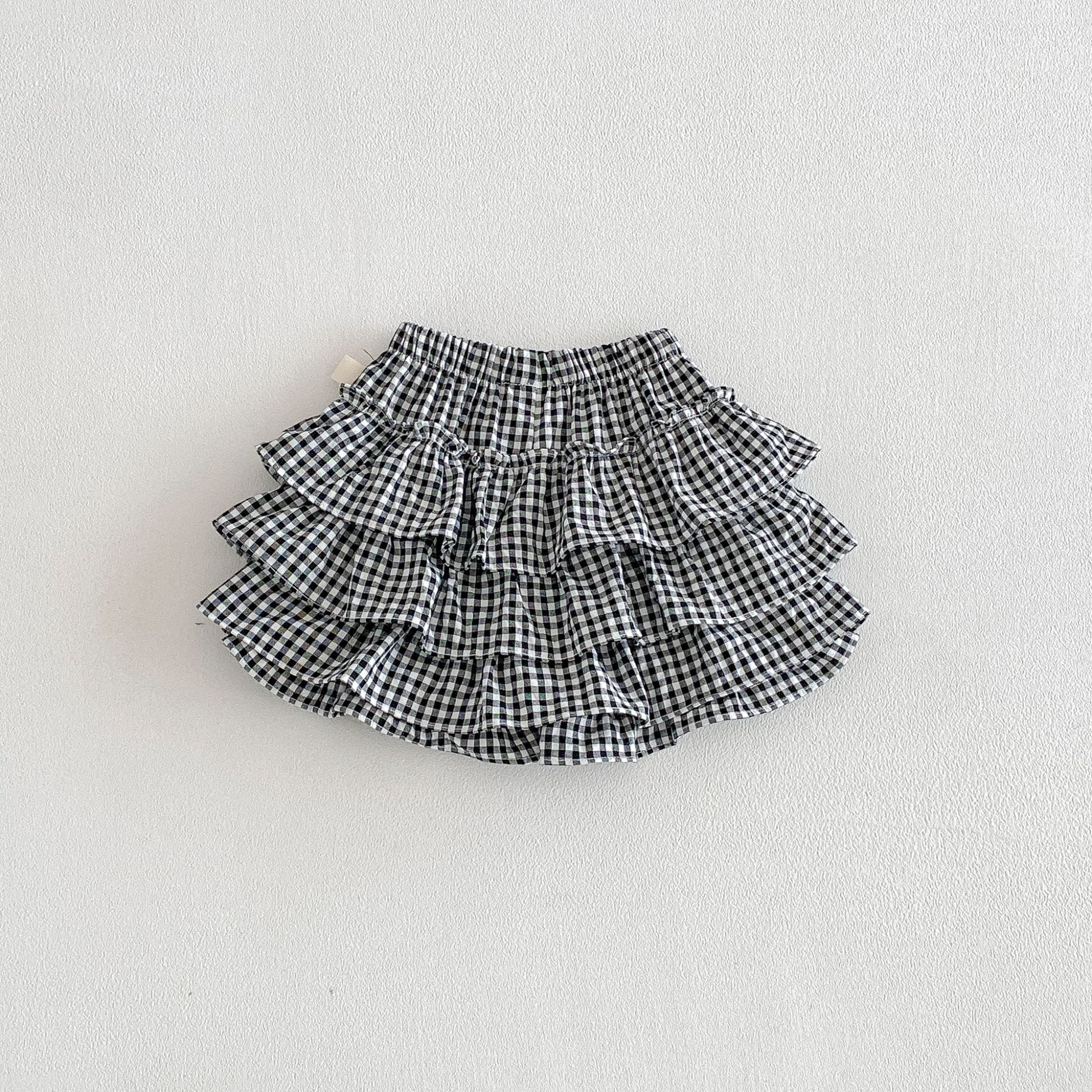 Layered Ruffle Cotton Skirt レース ギンガムチェック スカート【mh0012706】 angou スカート