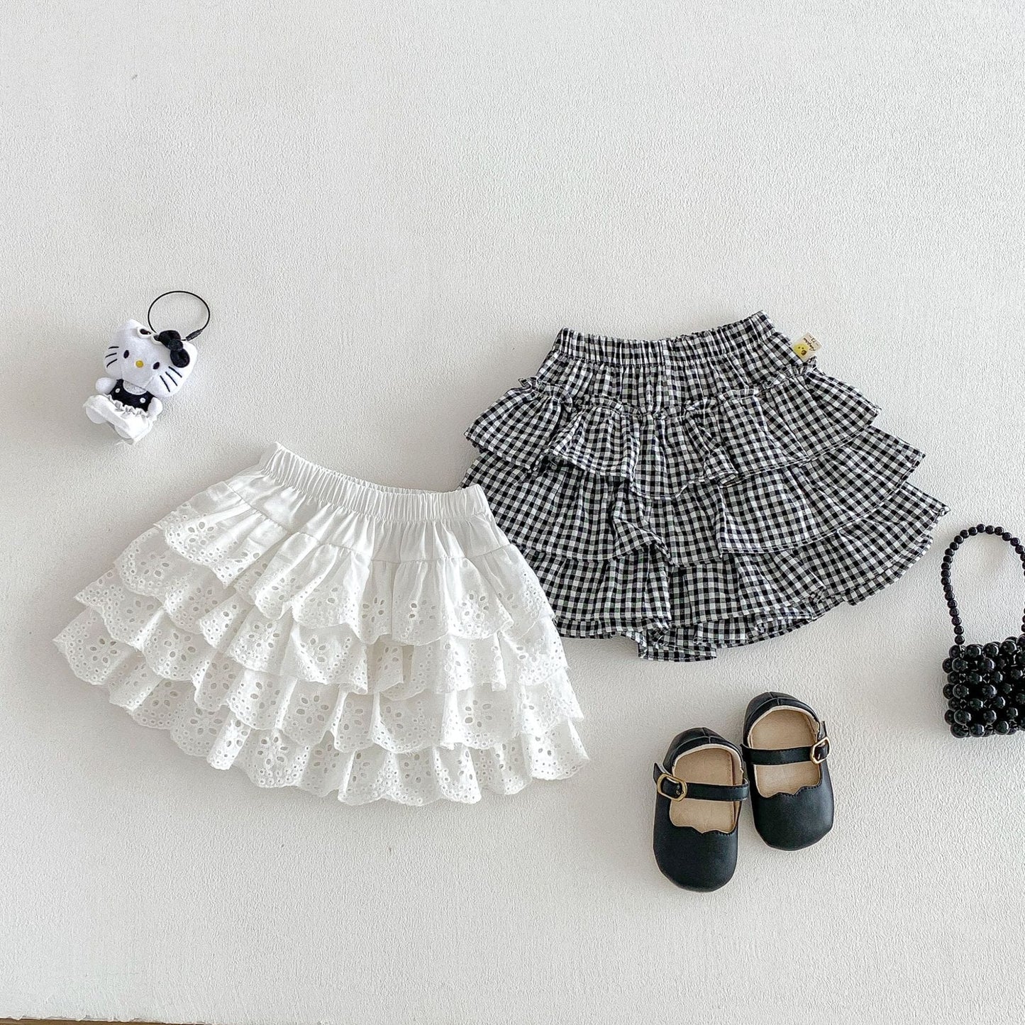 Layered Ruffle Cotton Skirt レース ギンガムチェック スカート【mh0012706】 angou スカート