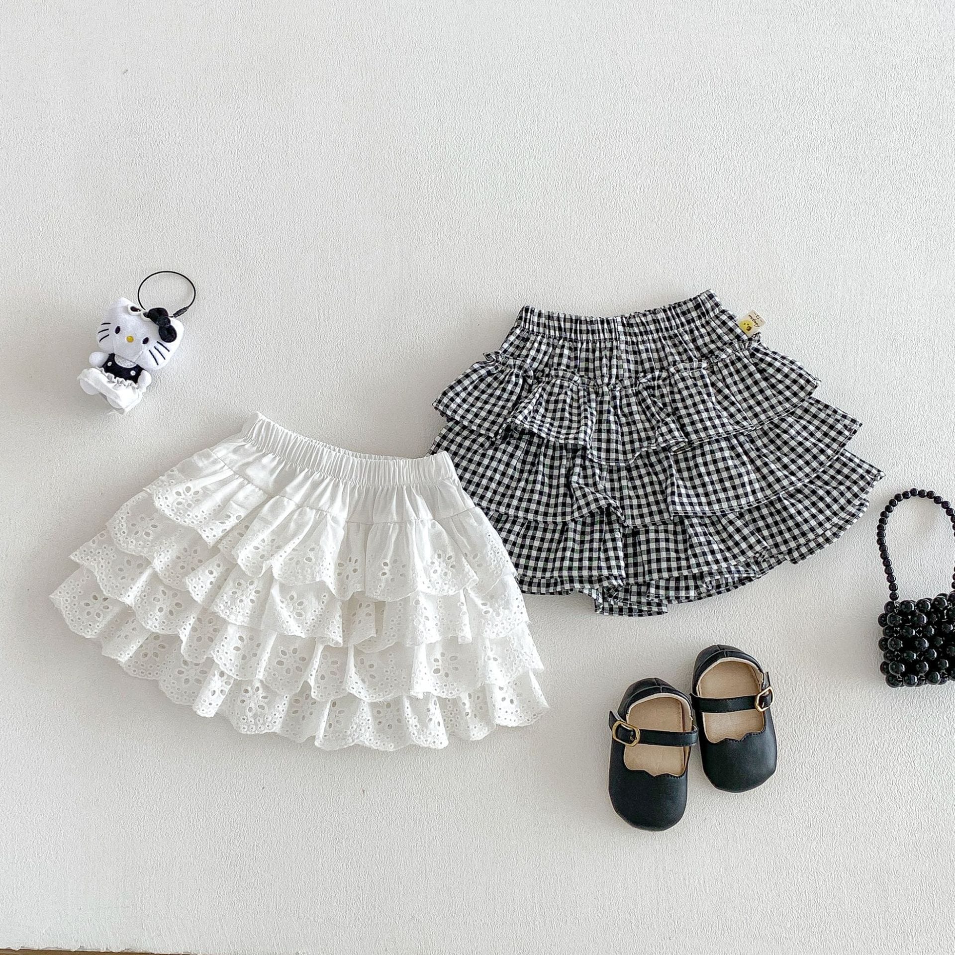 Layered Ruffle Cotton Skirt レース ギンガムチェック スカート【mh0012706】 angou スカート
