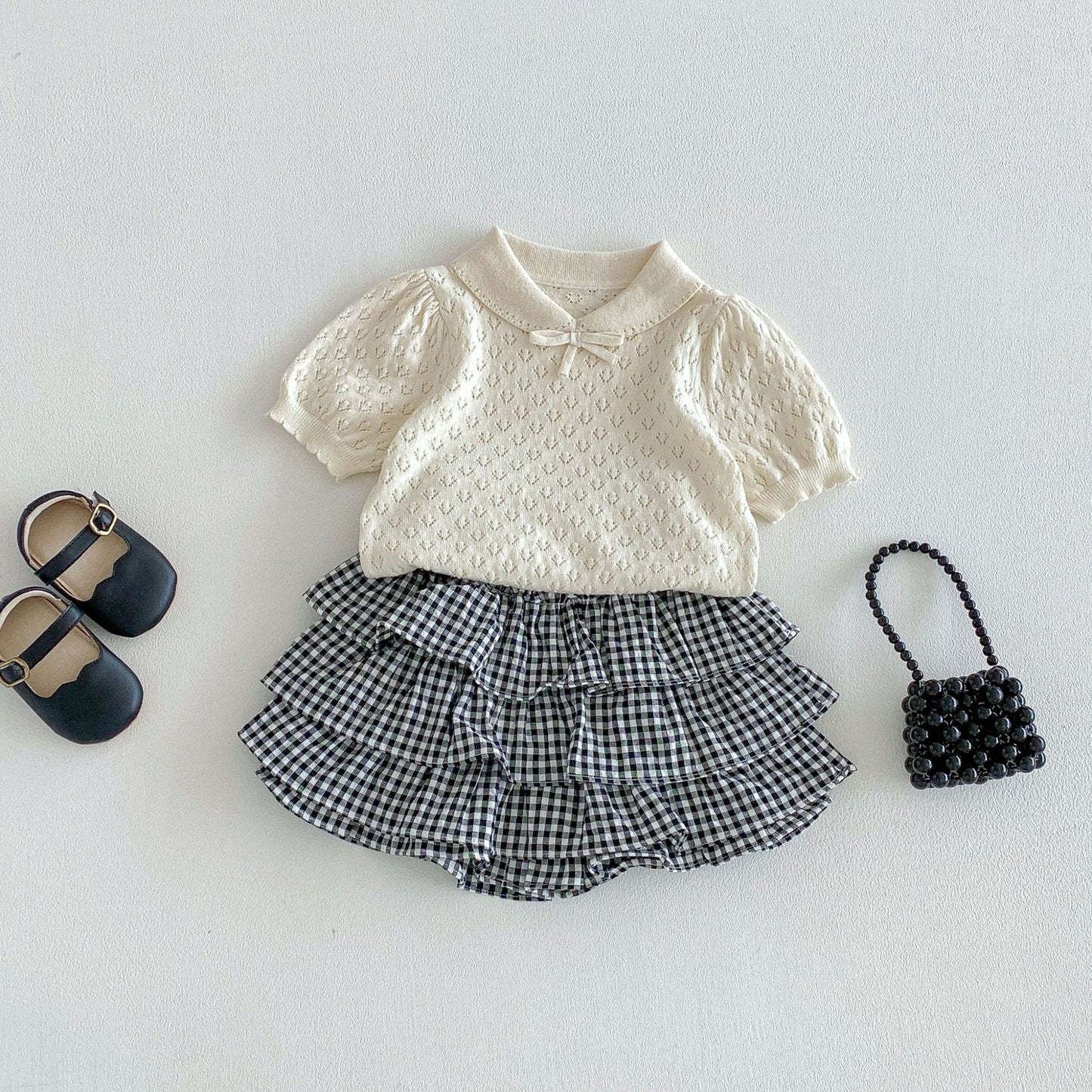Layered Ruffle Cotton Skirt レース ギンガムチェック スカート【mh0012706】 angou スカート