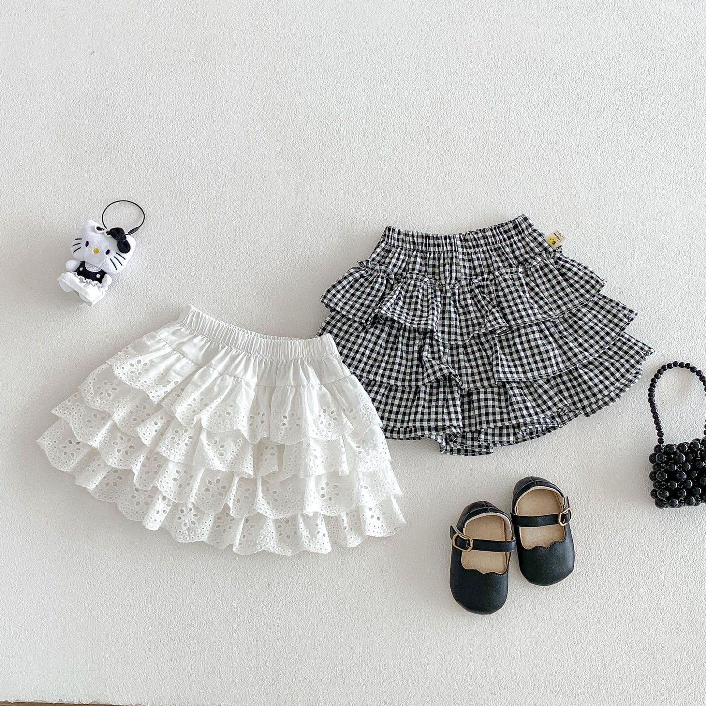 Layered Ruffle Cotton Skirt レース ギンガムチェック スカート【mh0012706】 angou スカート
