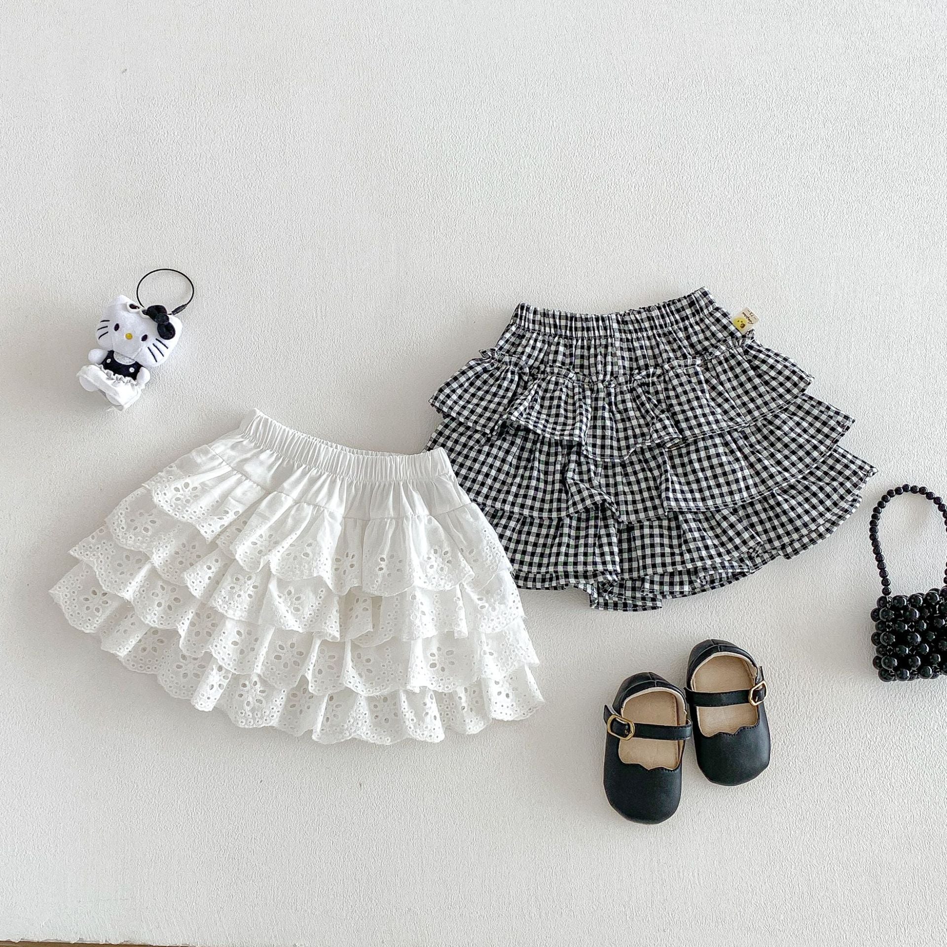 Layered Ruffle Cotton Skirt レース ギンガムチェック スカート【mh0012706】 angou スカート