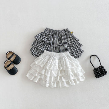 Layered Ruffle Cotton Skirt レース ギンガムチェック スカート【mh0012706】 angou スカート