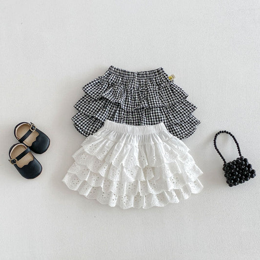 Layered Ruffle Cotton Skirt レース ギンガムチェック スカート【mh0012706】 angou スカート