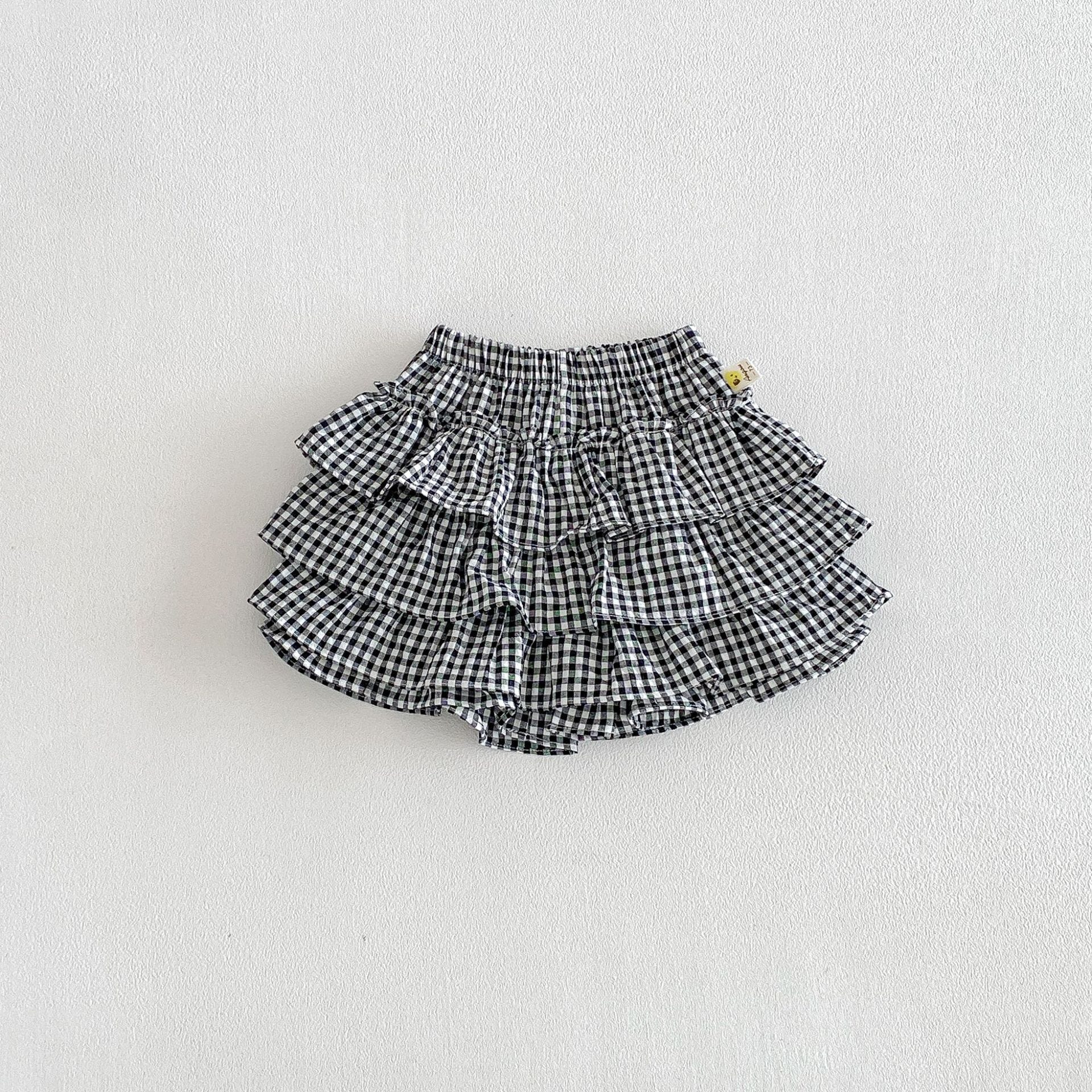 Layered Ruffle Cotton Skirt レース ギンガムチェック スカート【mh0012706】 Plaid / 73cm angou スカート