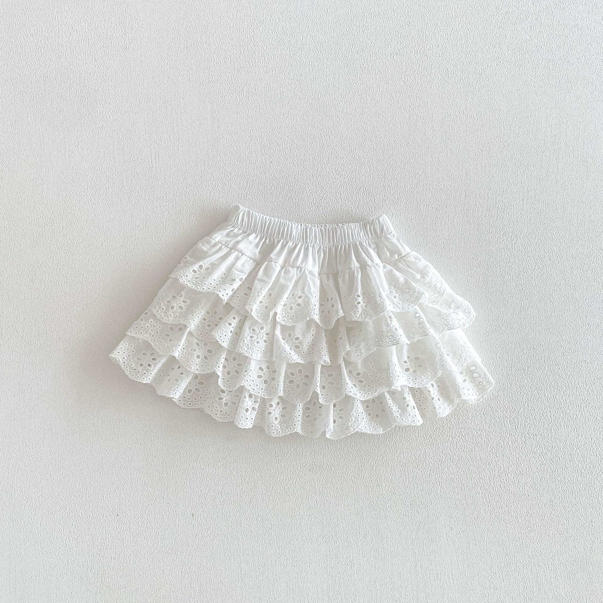 Layered Ruffle Cotton Skirt レース ギンガムチェック スカート【mh0012706】 White / 73cm angou スカート