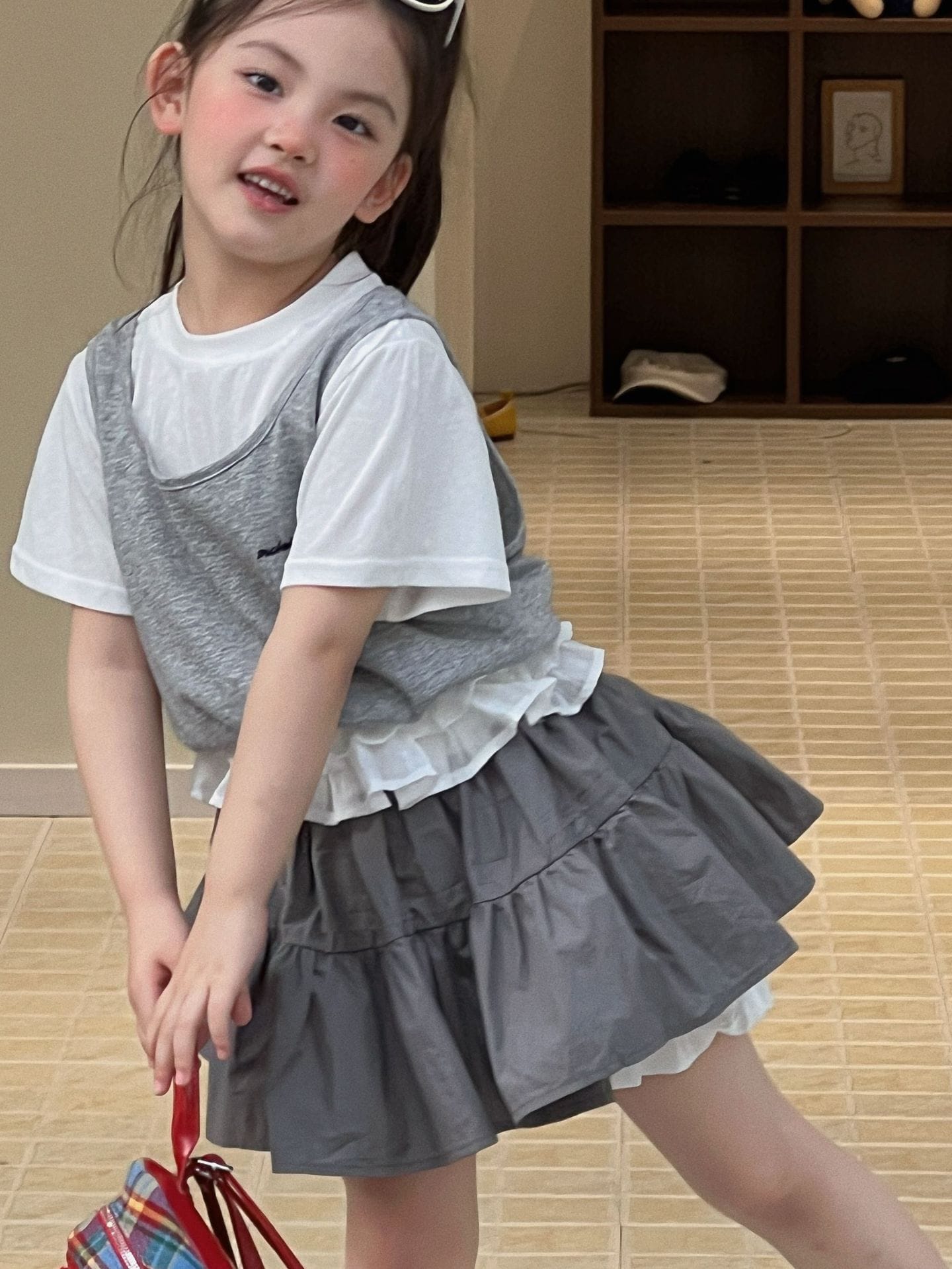 Layered Short-Sleeve T-shirt Lace Skirt ドッキング 半袖Tシャツ フリルスカート【mh0013303】 Mu Zika 半袖セットアップ