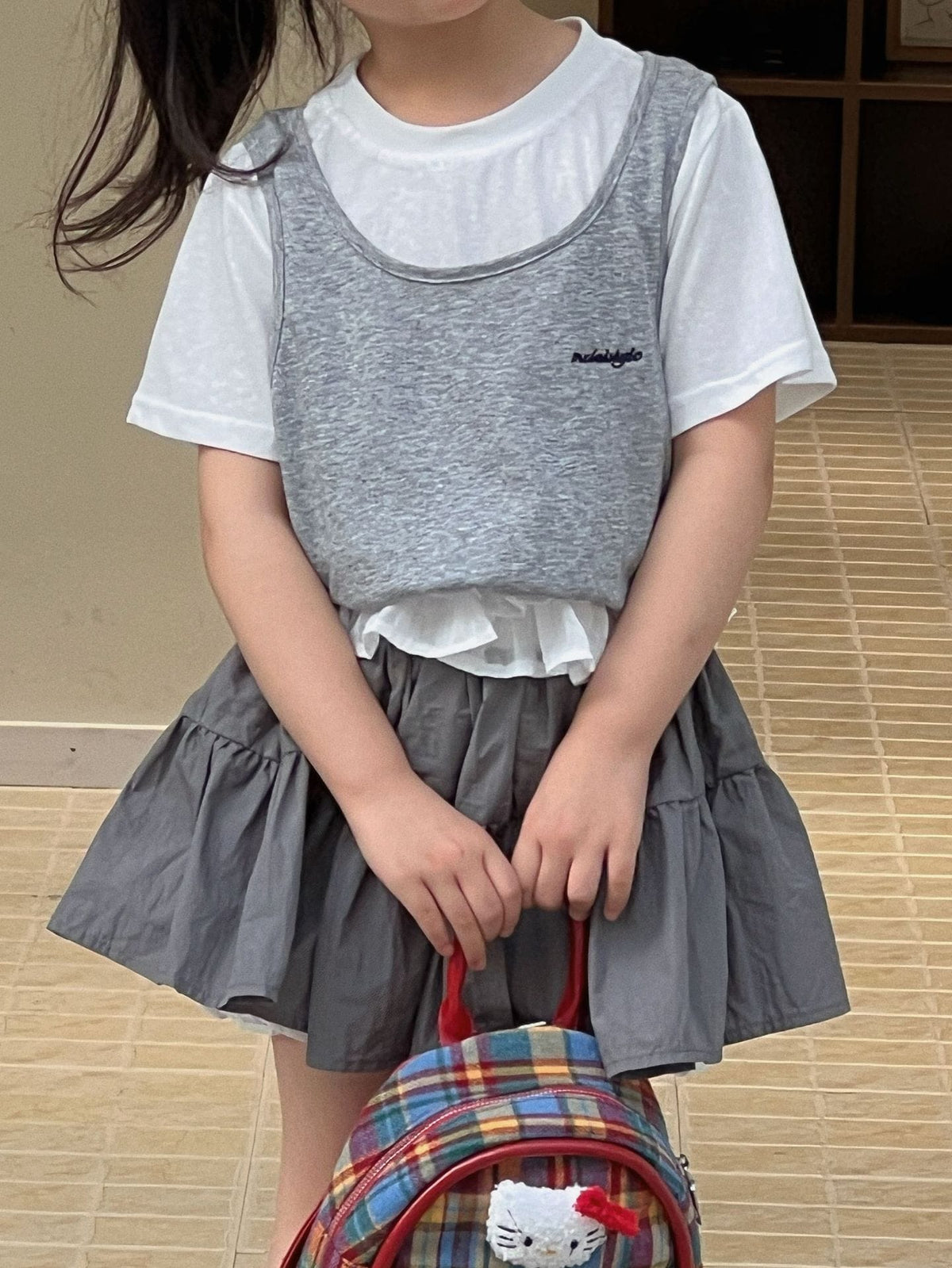 Layered Short-Sleeve T-shirt Lace Skirt ドッキング 半袖Tシャツ フリルスカート【mh0013303】 Mu Zika 半袖セットアップ