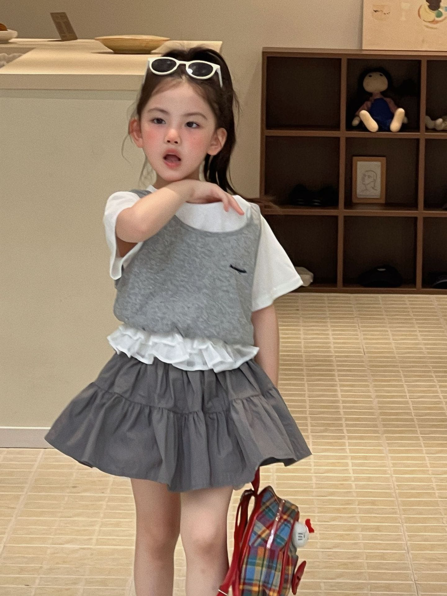 Layered Short-Sleeve T-shirt Lace Skirt ドッキング 半袖Tシャツ フリルスカート【mh0013303】 Skirt / 90cm Mu Zika 半袖セットアップ