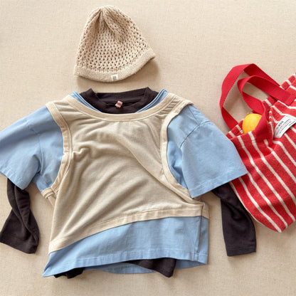Layered Sleeveless Top T-shirt セット 重ね着風 長袖 Tシャツ【mh0012476】 Beige Apricot / 80cm ADbaby 長袖Tシャツ