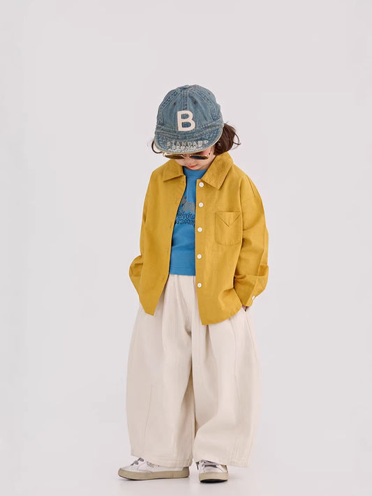 Lazy Style Loose Fit Shirt ルーズ ナチュラル 長袖シャツ【mh0012386】 90cm / yellow mamahalo shop