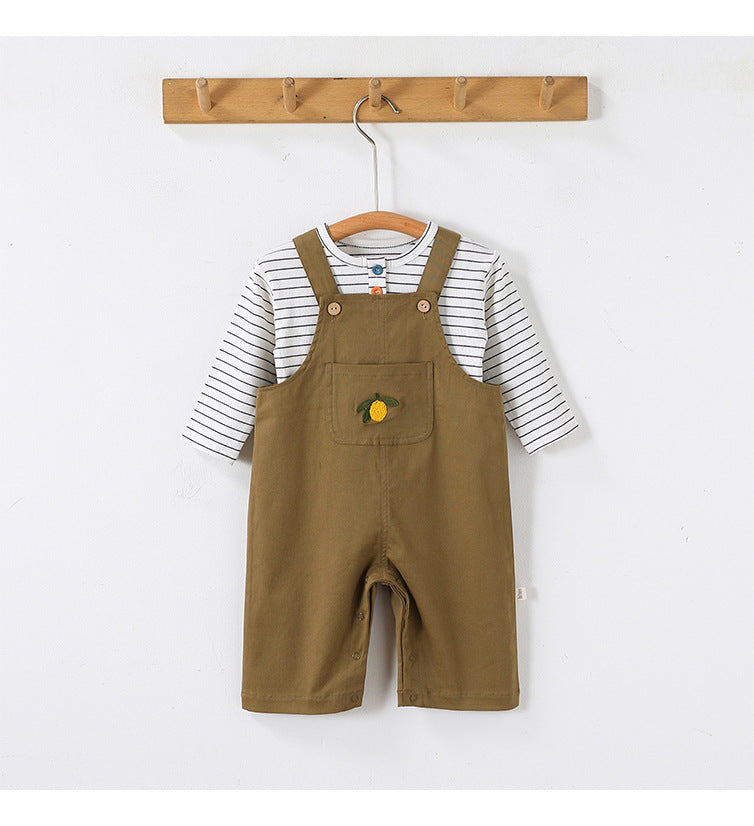 Lemon Embroidered Overalls レモン刺繍 オーバーオール【mh0012343】 Beitaoya