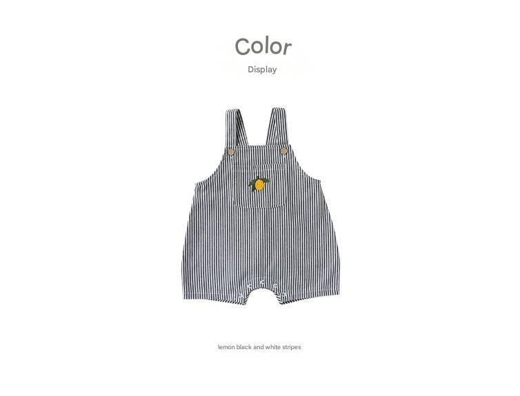 Lemon Striped Bib Shorts ストライプ 刺繍サロペット【mh0013036】 Beitaoya サロペットパンツ・サスペンダーパンツ