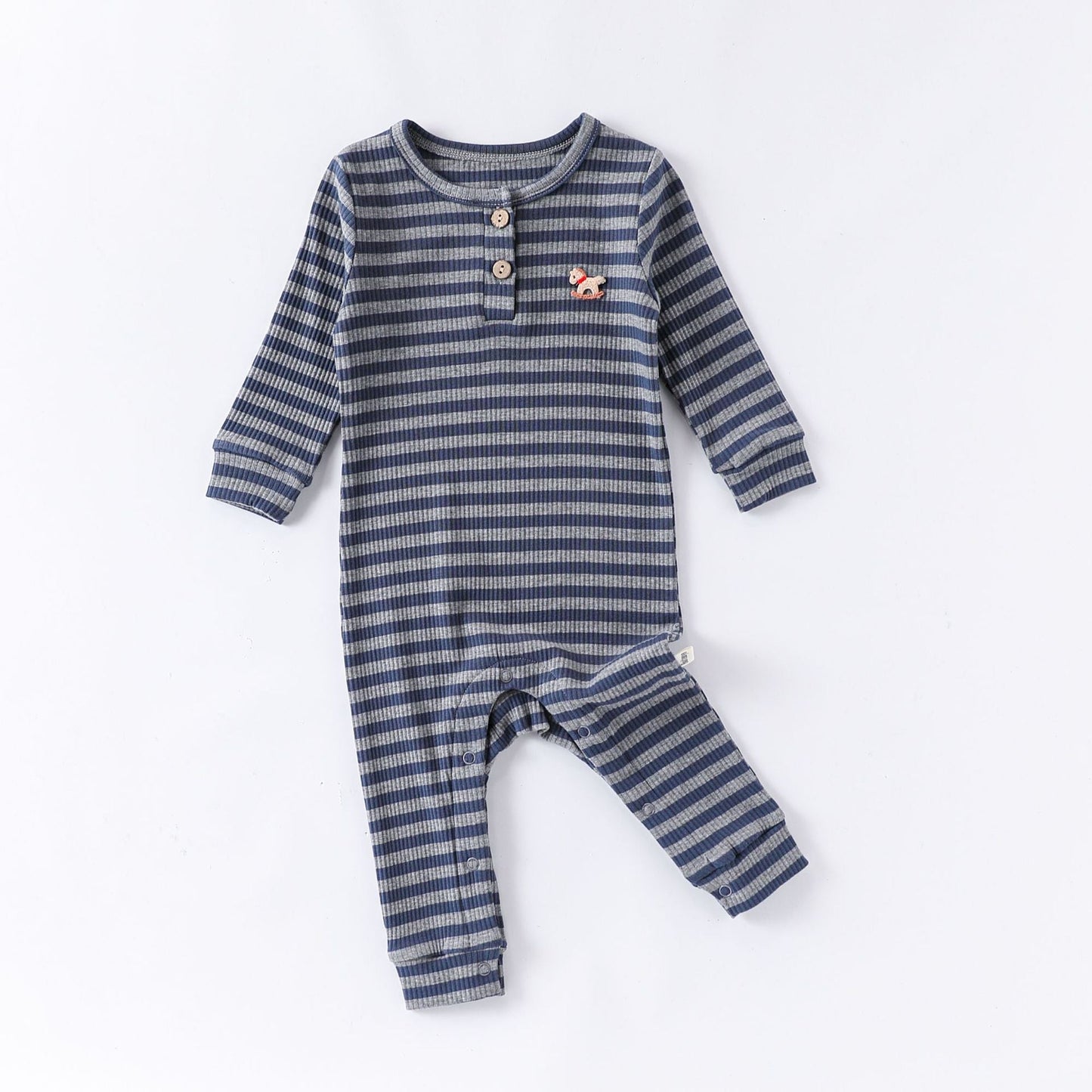 Lenzing Modal Long-Sleeve Romper モダール 長袖ロンパース【mh0012325】 66cm / Navy stripes mamahalo shop
